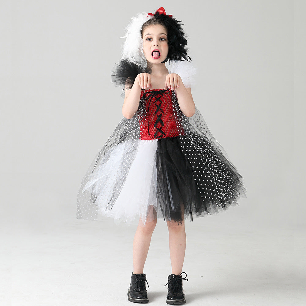 Cruella De Vil Cosplay Dress for Halloween Performance
