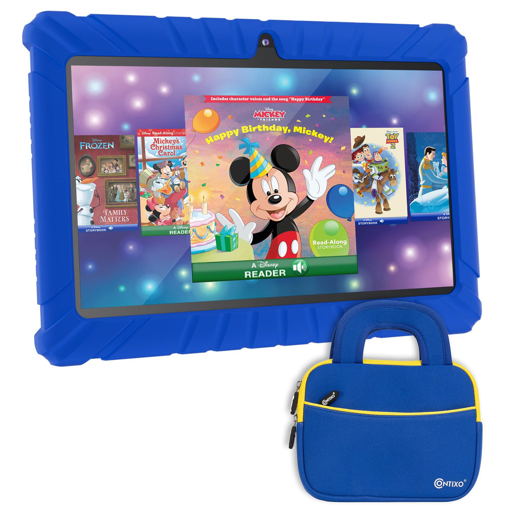 Contixo 7 inch Kids Tablet - V8 Tablet for Kids and Tablet Sleeve Bag Bundle Toddler Tablet with Teacher Approved Learning Games 32GB Android 11 Camera WiFi Parental Control Dark Blue
