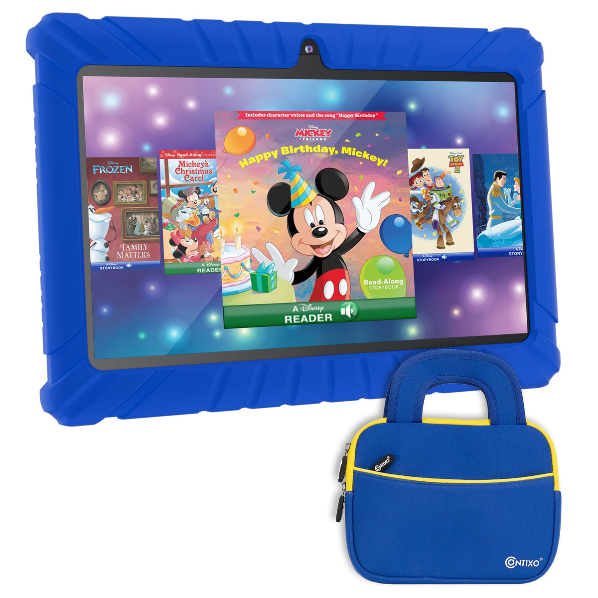 Contixo 7 inch Kids Tablet - V8 Tablet for Kids and Tablet Sleeve Bag Bundle Toddler Tablet with Teacher Approved Learning Games 32GB Android 11 Camera WiFi Parental Control Dark Blue