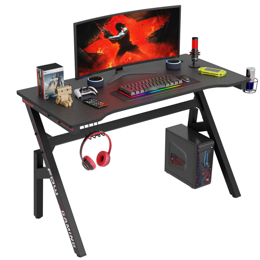 PayLessHere 47 Inch Gaming Desk PC Carbon Fiber Table Ultimate Gamer Workstation with Cup Holder & Headphone Hook for Home OfficeRed