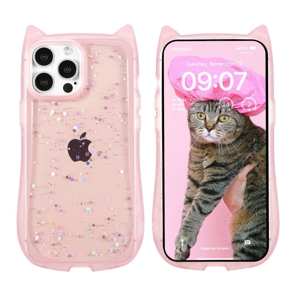 ZCDAYE for iPhone 14/iPhone 13 CaseSparkly Cute Cat Ear Case for Women GirlsGlitter Bling Soft TPU Silicone Bumper Protective Cover for iPhone 14/iPhone 13 (6.1 inch)Pink Clear