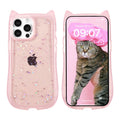 ZCDAYE for iPhone 14/iPhone 13 CaseSparkly Cute Cat Ear Case for Women GirlsGlitter Bling Soft TPU Silicone Bumper Protective Cover for iPhone 14/iPhone 13 (6.1 inch)Pink Clear