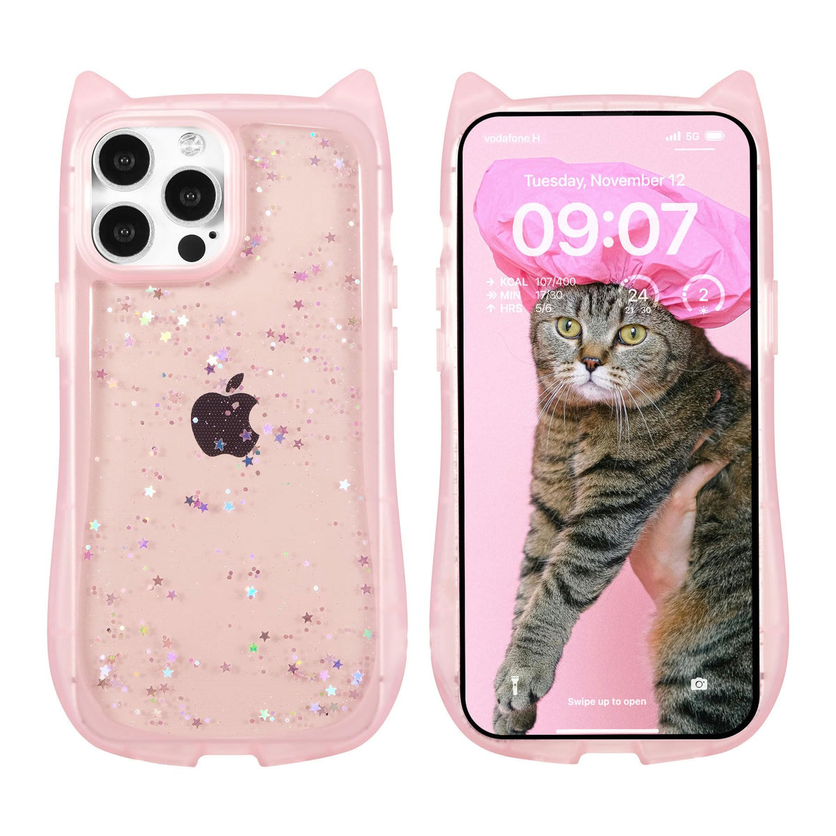 ZCDAYE for iPhone 14/iPhone 13 CaseSparkly Cute Cat Ear Case for Women GirlsGlitter Bling Soft TPU Silicone Bumper Protective Cover for iPhone 14/iPhone 13 (6.1 inch)Pink Clear