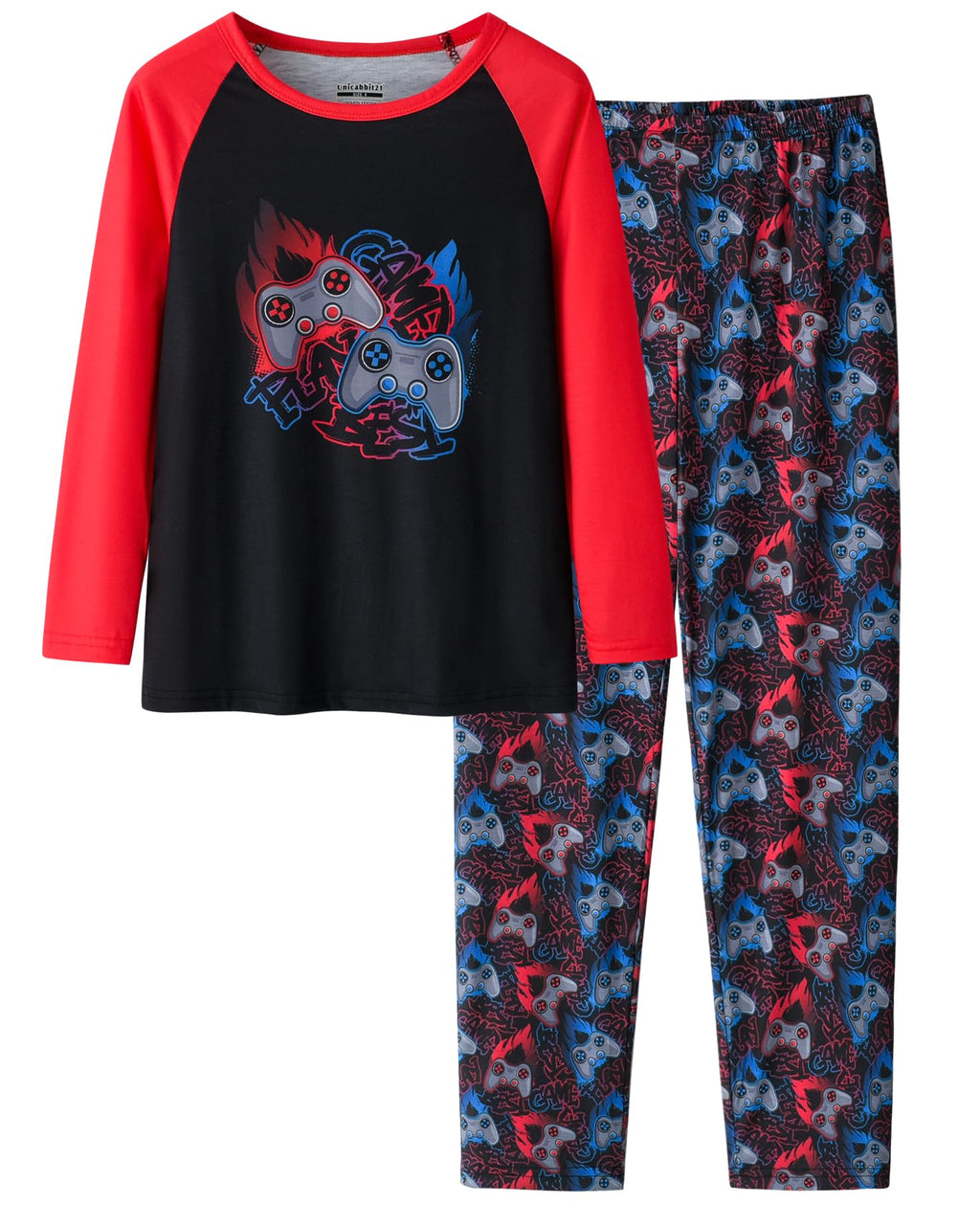 UNICABBIT21 Pajamas for Boys Cute Red and Black Gamer Long Sleeve and Pants Sleepwear 2-pieces Big Kids PJS Clothes Size 14