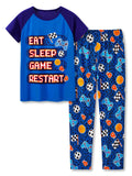 Tebbis Pajamas For Boys Fun Blue Gamer Short Sleeves & Pants 2-Piece PJs Set Kid Comfy Sleepwear Size 8