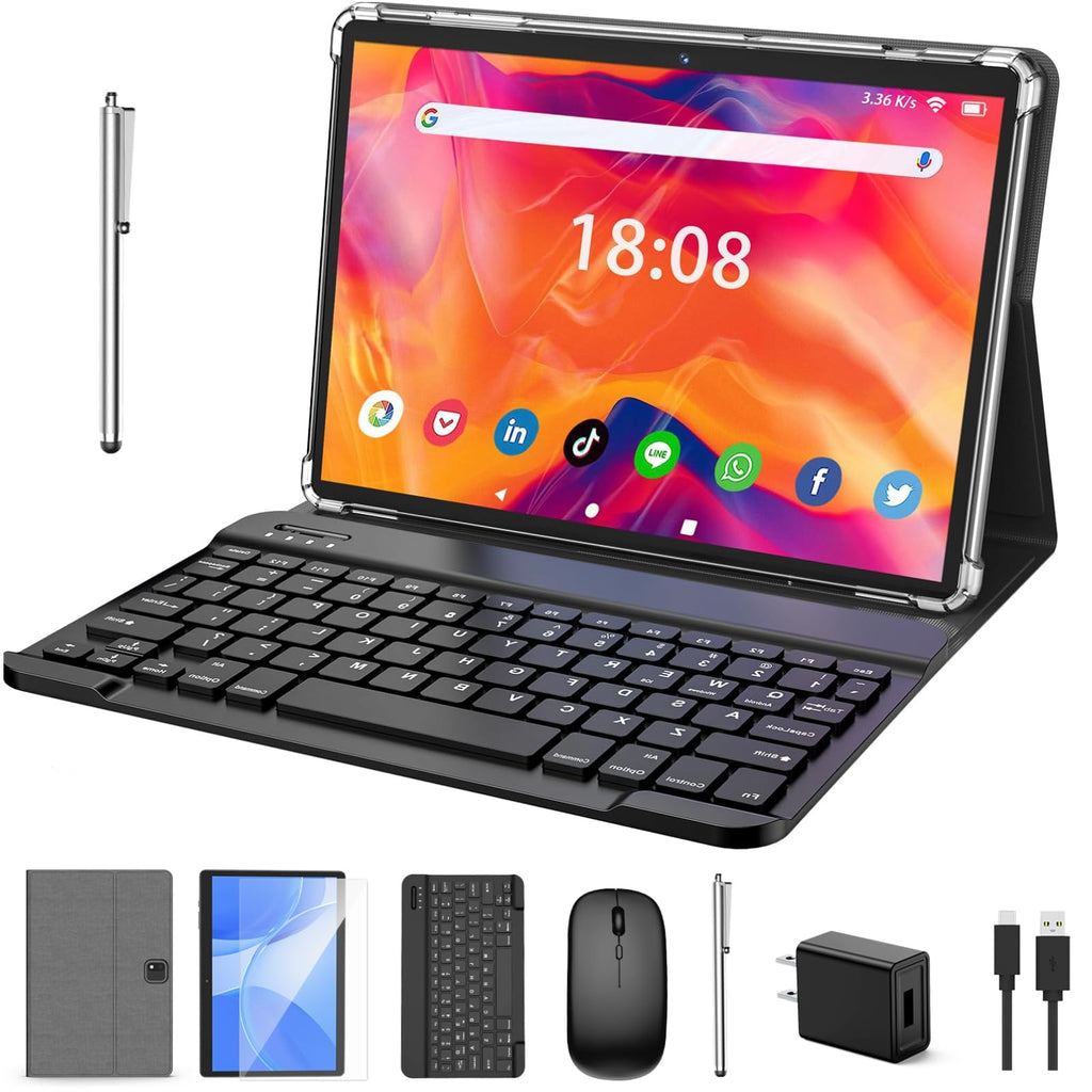 RliyOliy Tablet with Keyboard 2 in 1 Tablet 6GB+128GB 1TB Expand Android 13 Tablet 10 inch Tablet with Case Mouse Stylus 8000mAh Battery 2.4G/5G WiFi GPS Certified Tablet PC