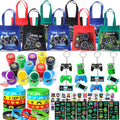 Winrayk Video Game Party Favors Gamer Birthday Supplies for Kids Non Woven Bag Silicone Bracelet Stamper Glow Sticker Keychain 12 Sets Game on Pinata Filler Goody Bag Stuffer Boys Gaming Party Favors