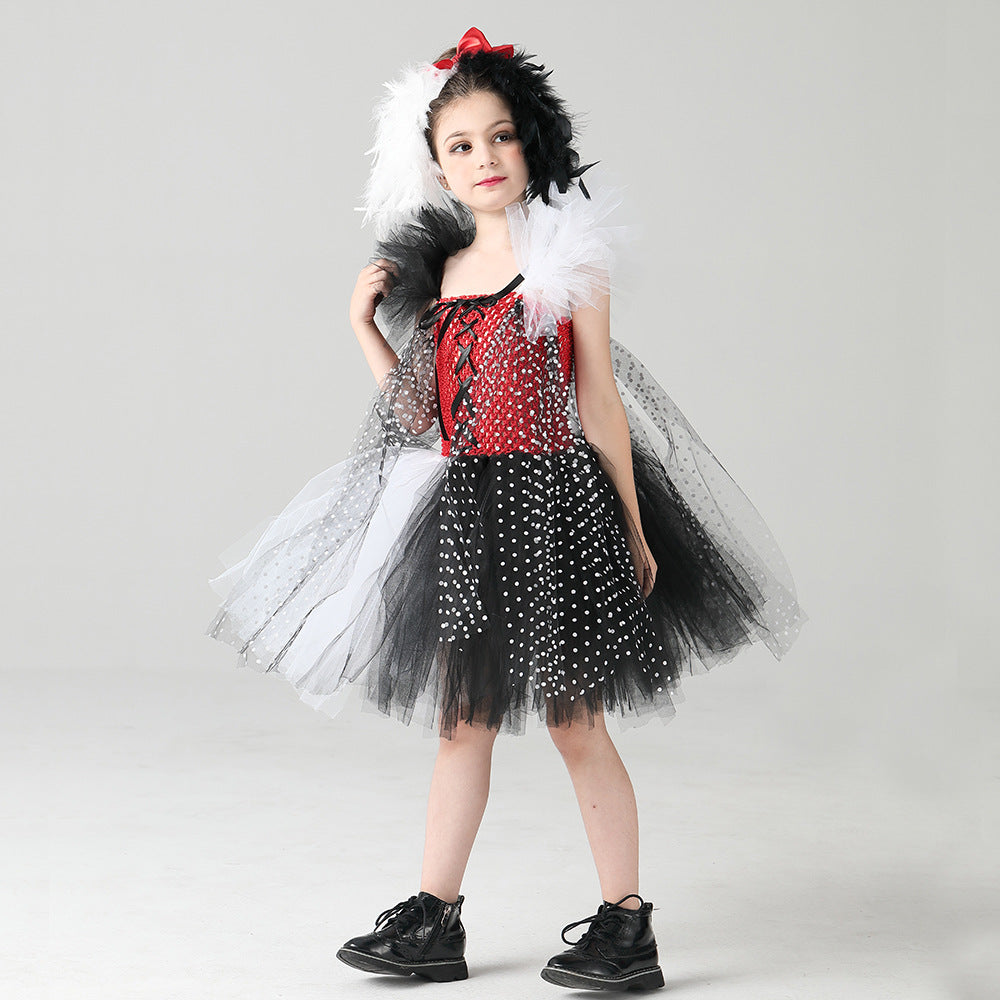 Cruella De Vil Cosplay Dress for Halloween Performance