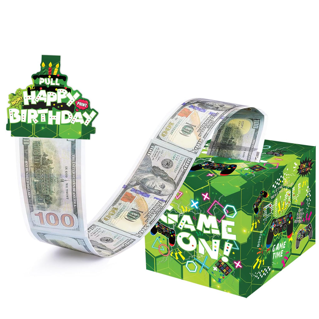 Mpanwen Green Video Game Birthday Money Gift Box for Cash Gift DIY Surprise Gamer Gaming Money Box with Pull Out Card and 30Pcs Transparent Bags for Kids Boys Girls Birthday Party