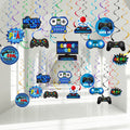 51 Pieces Video Game Hanging Swirl Decorations Supplies Video Game Birthday Decorations Game Party Theme Decorations Foil Ceiling Streamers for Gamer Video Game Birthday Party Supplies(Blue)