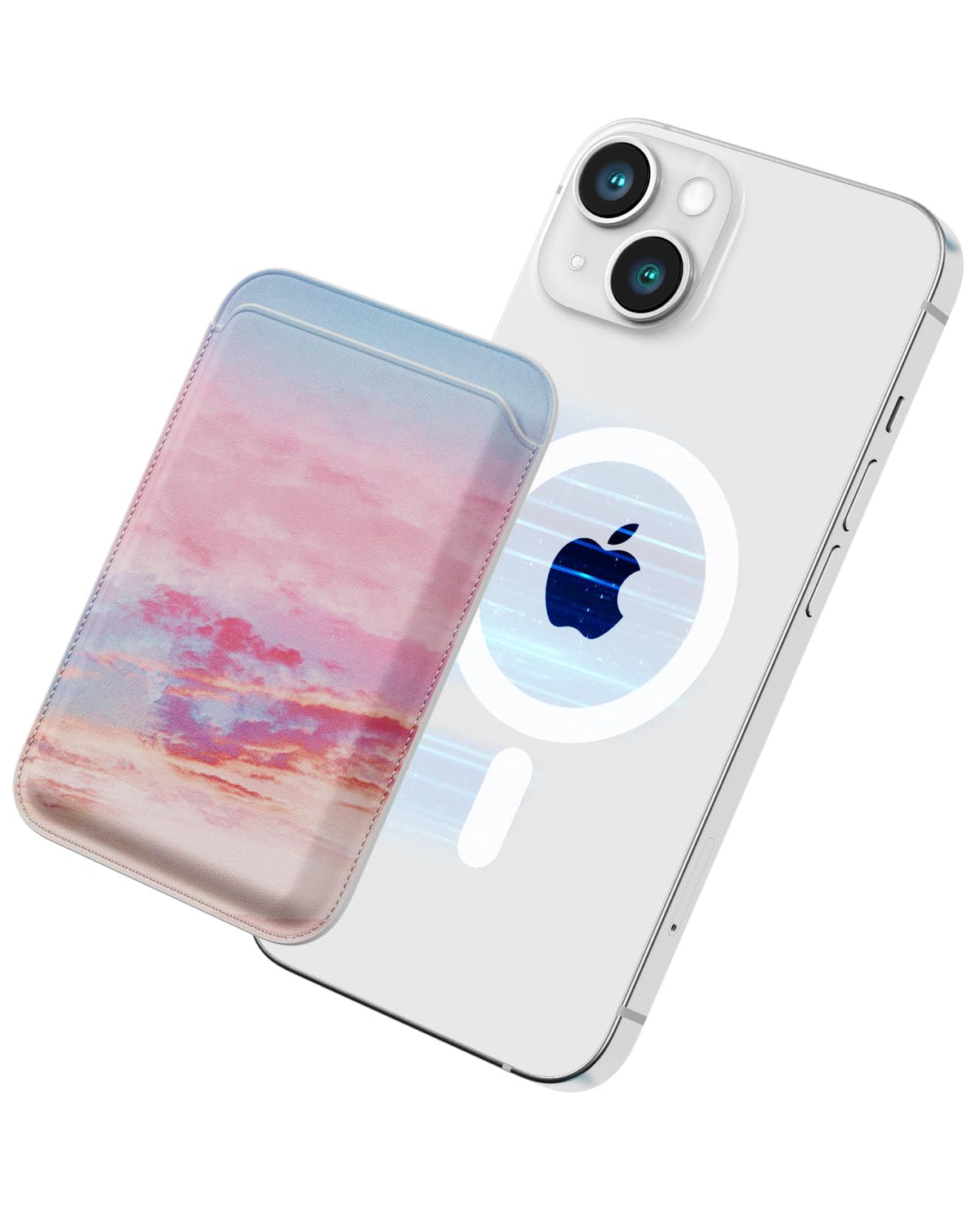 SOFTGAS Magnetic Phone Wallet for Apple MagSafe Card Wallet Holder for iPhone 15 Pro Max/15 Plus/15 Pro/15 14 Pro Max/14 Plus/14 Pro/14 13 Pro Max/13 Pro/13 (Rainbow Cloud)