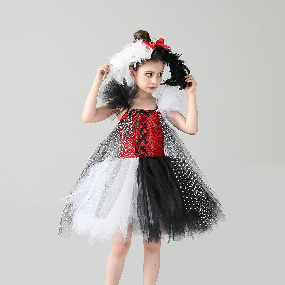 Cruella De Vil Cosplay Dress for Halloween Performance