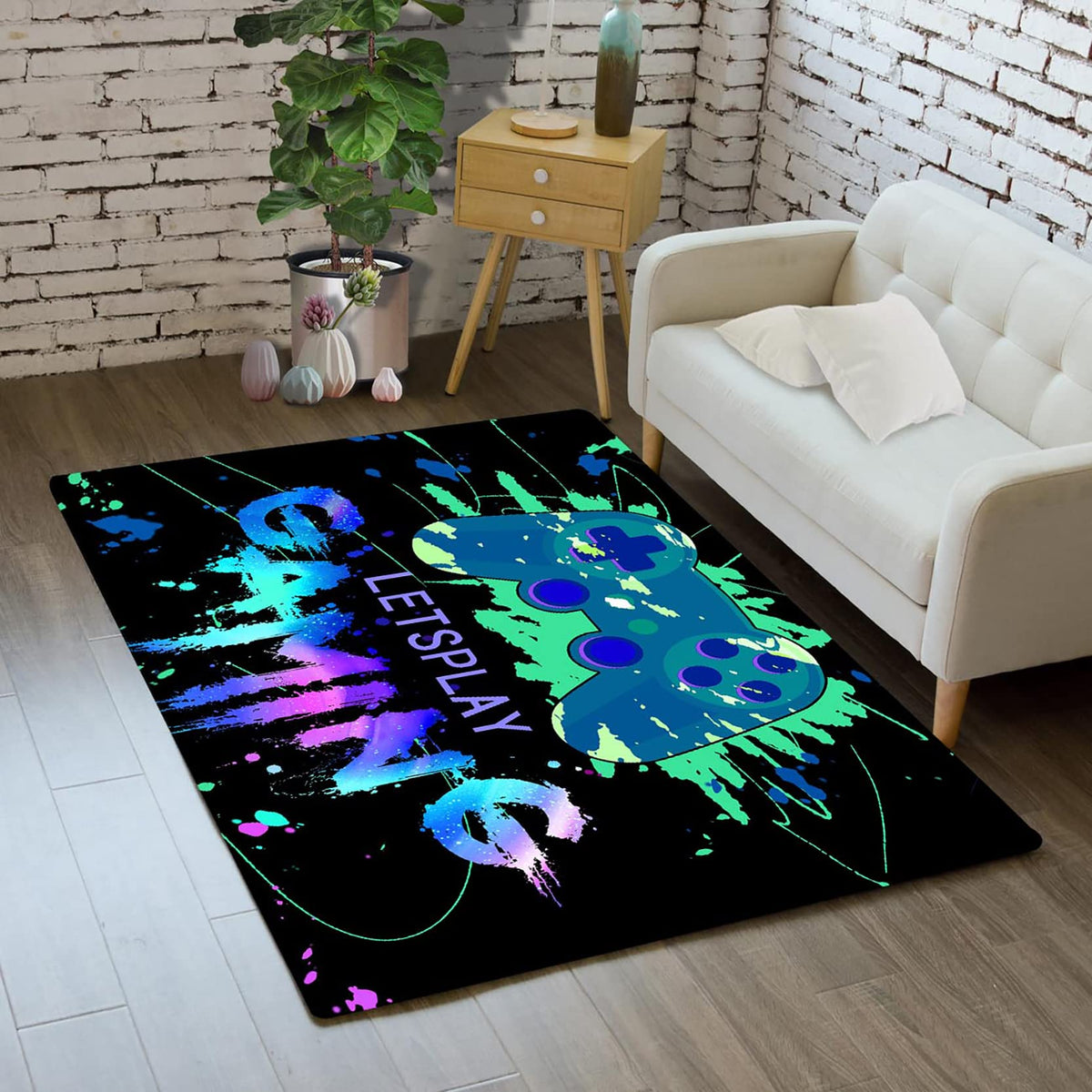 Gamer Rugs for Bedroom Boys Blue Gamepad Gaming Decor for Boys Room Video Game Carpet Decor Teenage Boy Child Bedroom Soft Home Decor 2x3