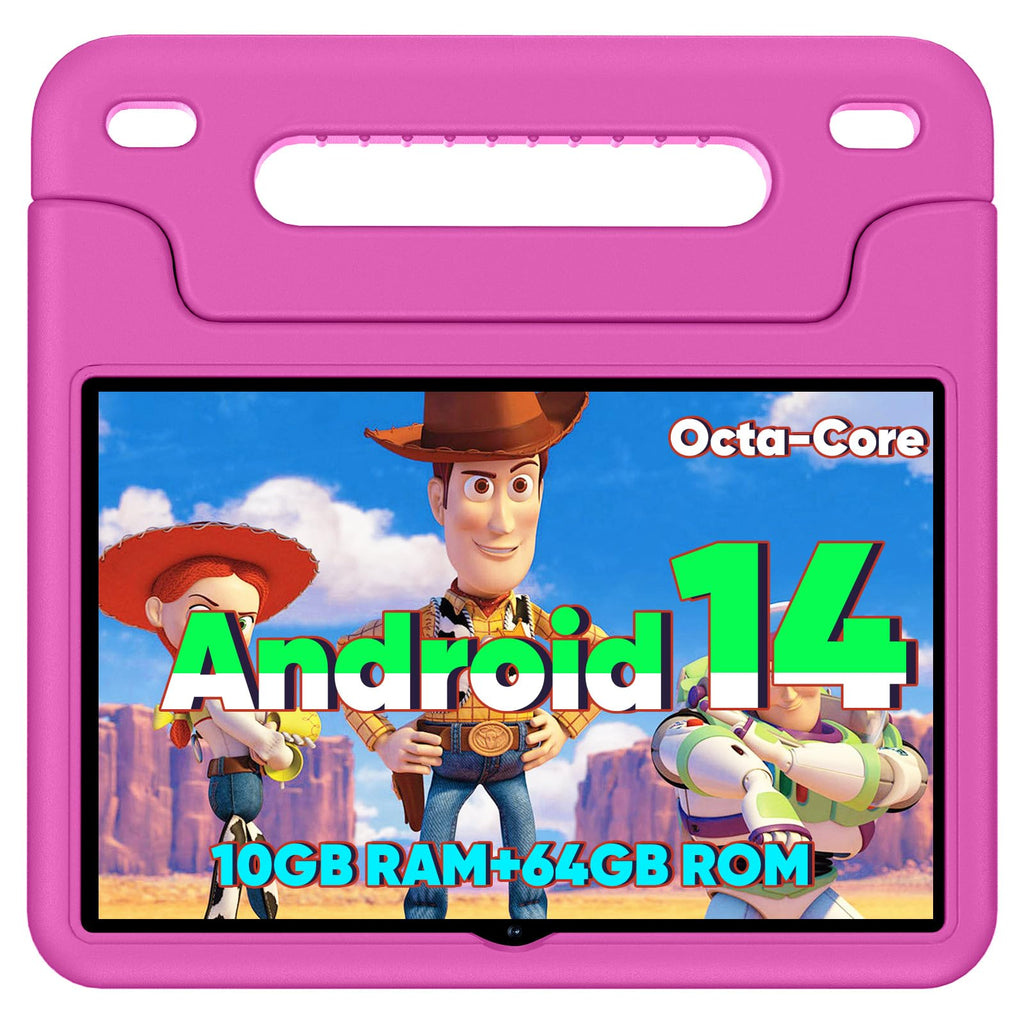 WXUNJA Kids Tablet Android 14 Tablet for Kids 10.1 inch 2024 Toddler Tablet Octa-Core 64GB 1TB ExpandableChildrens Tablet with Case Support Parental Control/Dual Camera/Dual Band WiFi - Red
